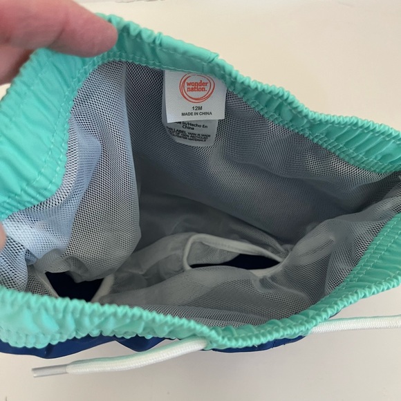 Infant size 12mos Colorblock Swim Trunks - Navy and Teal - Picture 3 of 4